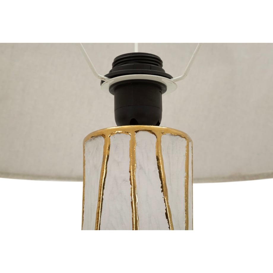 Lampa stołowa Tangeri, kolor biały i złoty, ceramika, żelazo i tkanina, 45 x 45 x 73 cm, 1 x E27, max. 40 W, do salonu i sypialni, Mauro Ferretti