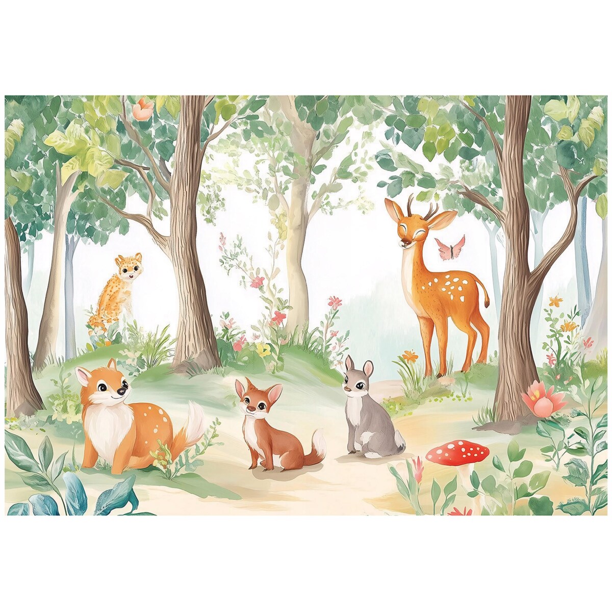 Fototapeta Dla Dzieci Na Flizelinie Zwierzęta Drzewa Zielony 300x210