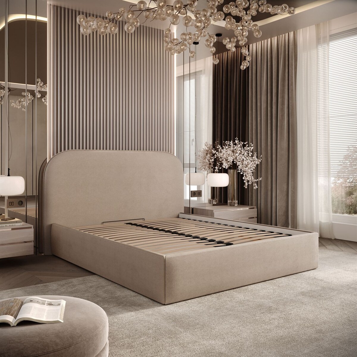 Łóżko tapicerowane OLIMPIA, pojemnik na pościel, s34, 140x200, Castel 15