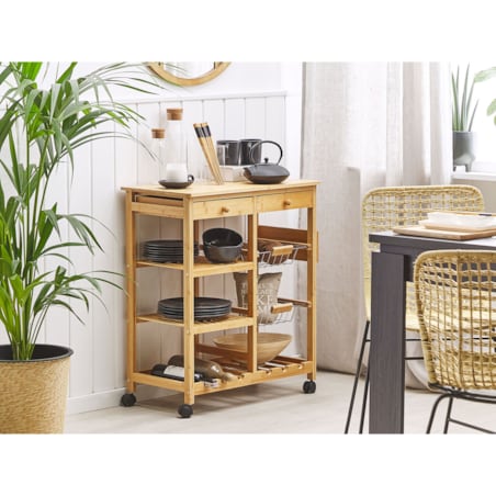 Bambusowy wózek kuchenny 2 szuflady jasne drewno MORINO