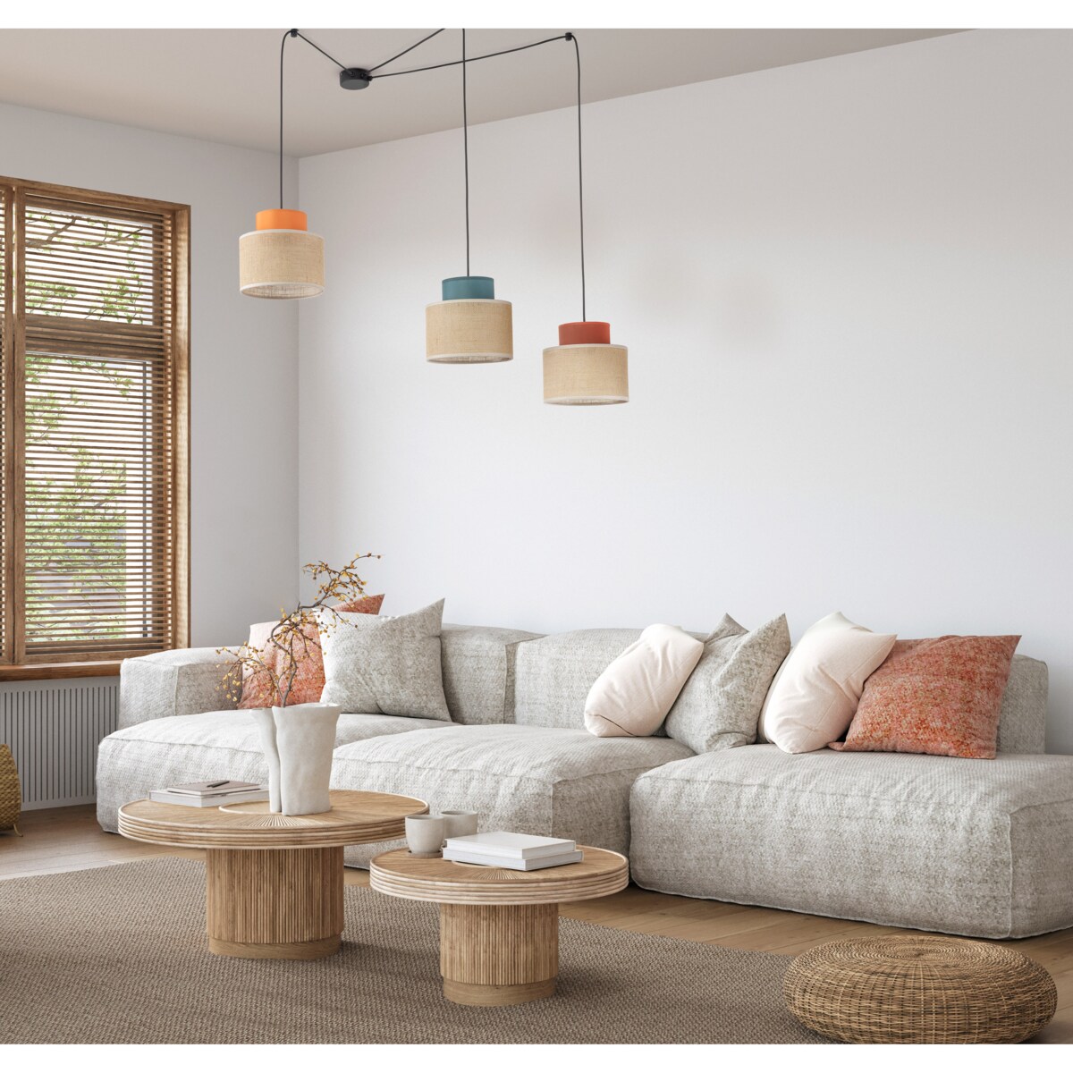 Lampa wisząca TK Lighting DUO JUTA MIX 3140, 3xE27, juta, regulacja wysokości, multikolor