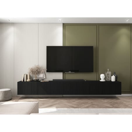 Wisząca Szafka RTV Glamour Nowoczesna Komoda RTV Czarny MAT 300 cm