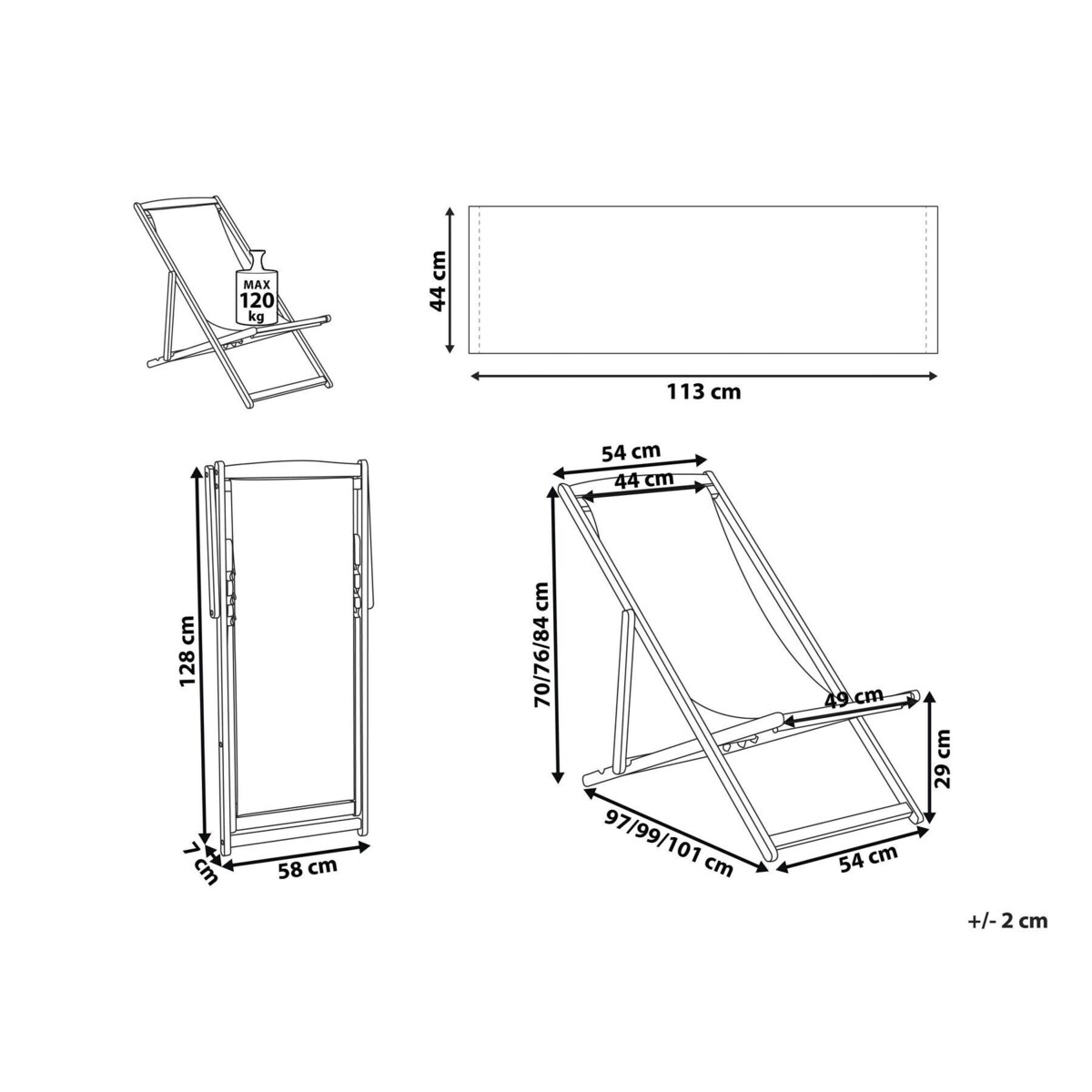 Leżak Drewno akacjowe Czarny ANZIO