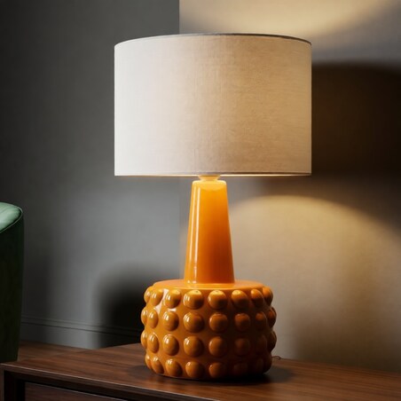 Lampa stołowa Gress, kolor musztardowy i biały, ceramika, żelazo i tkanina, 30 x 30 x 51,5 cm, 1 x E27, max. 40 W, styl nowoczesny, Mauro Ferretti