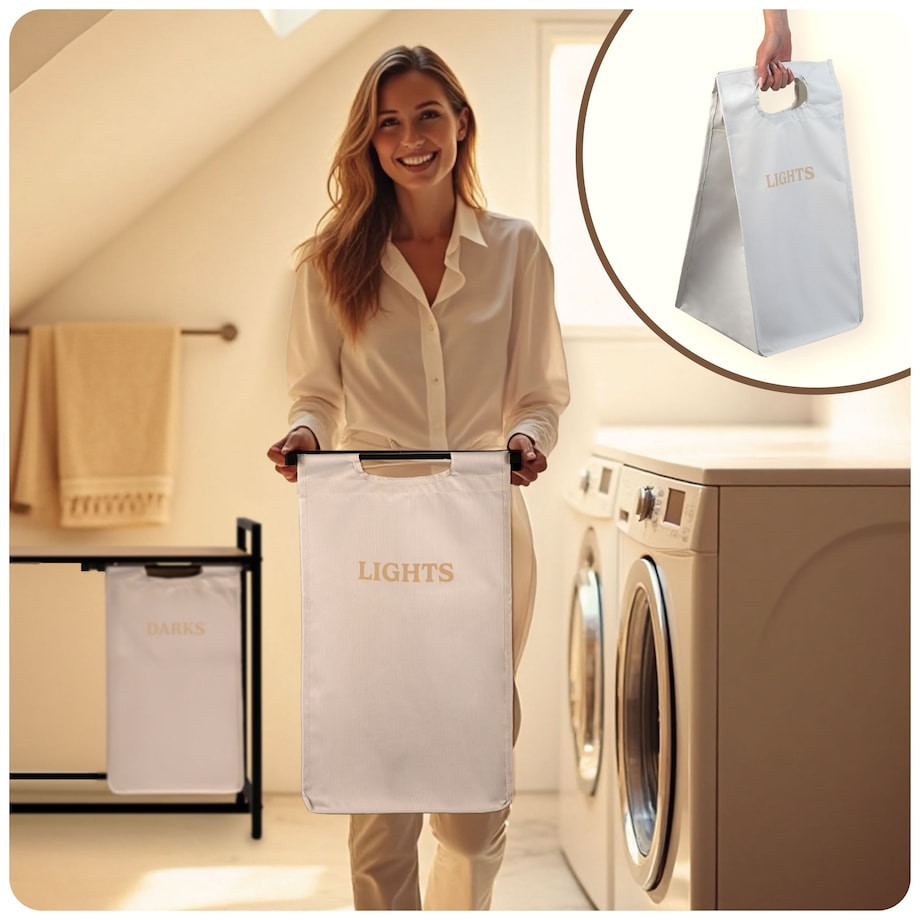 Massido, kosz na pranie 80l z półką dwukomorowy beżowy 74x72x33 cm