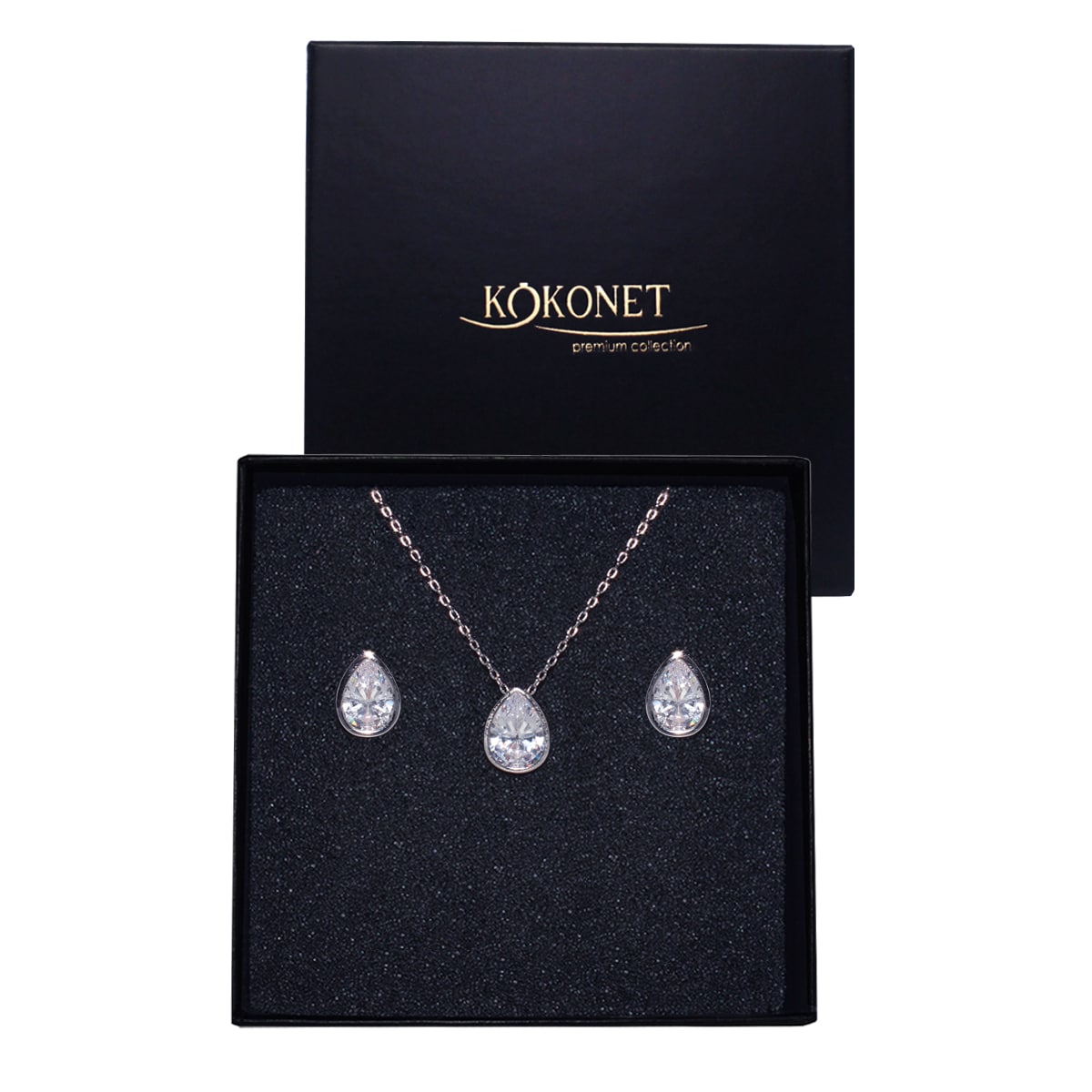 Komplet biżuterii ŚLUBNEJ kolczyki naszyjnik ŁEZKI zestaw srebro SET