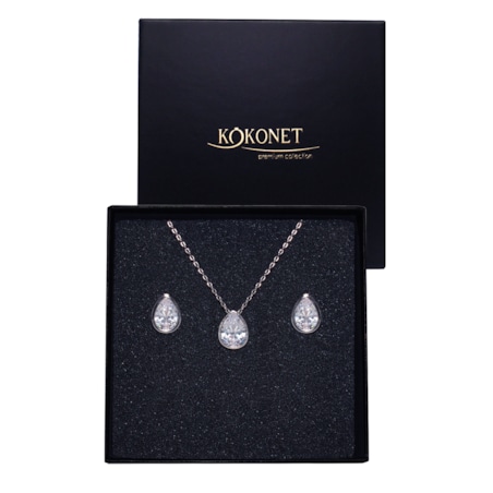 Komplet biżuterii ŚLUBNEJ kolczyki naszyjnik ŁEZKI zestaw srebro SET