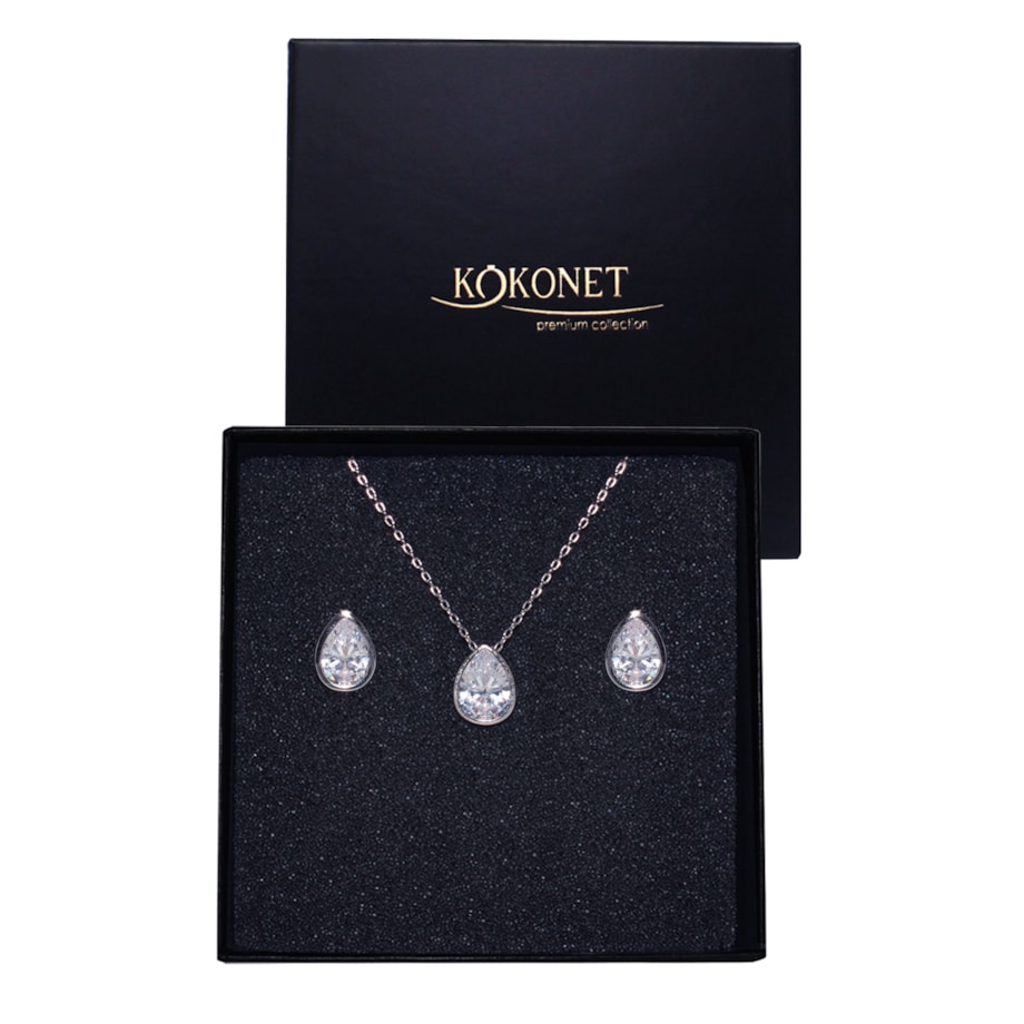 Komplet biżuterii ŚLUBNEJ kolczyki naszyjnik ŁEZKI zestaw srebro SET