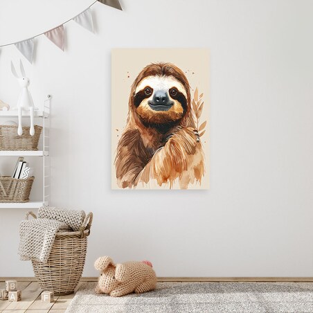 Obraz do pokoju dziecka nastolatka, Leniwiec zwierzęta brązowy beżowy 30x45 cm