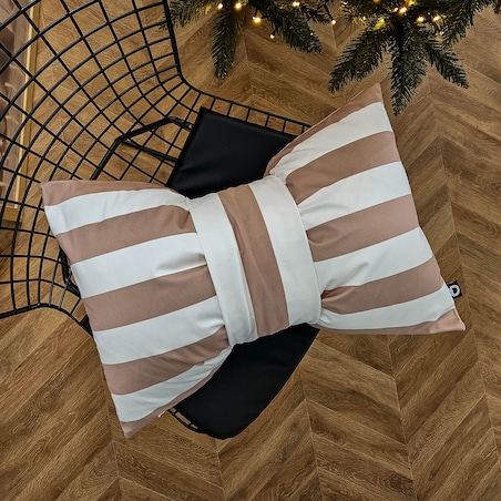Poduszka XMAS wzór XM55 | Kokarda w paski piaskowa 40 x 60 cm