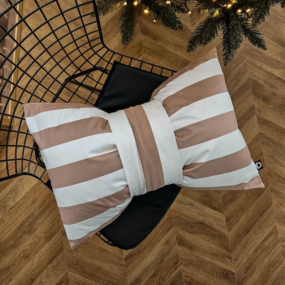 Poduszka XMAS wzór XM55 | Kokarda w paski piaskowa 40 x 60 cm