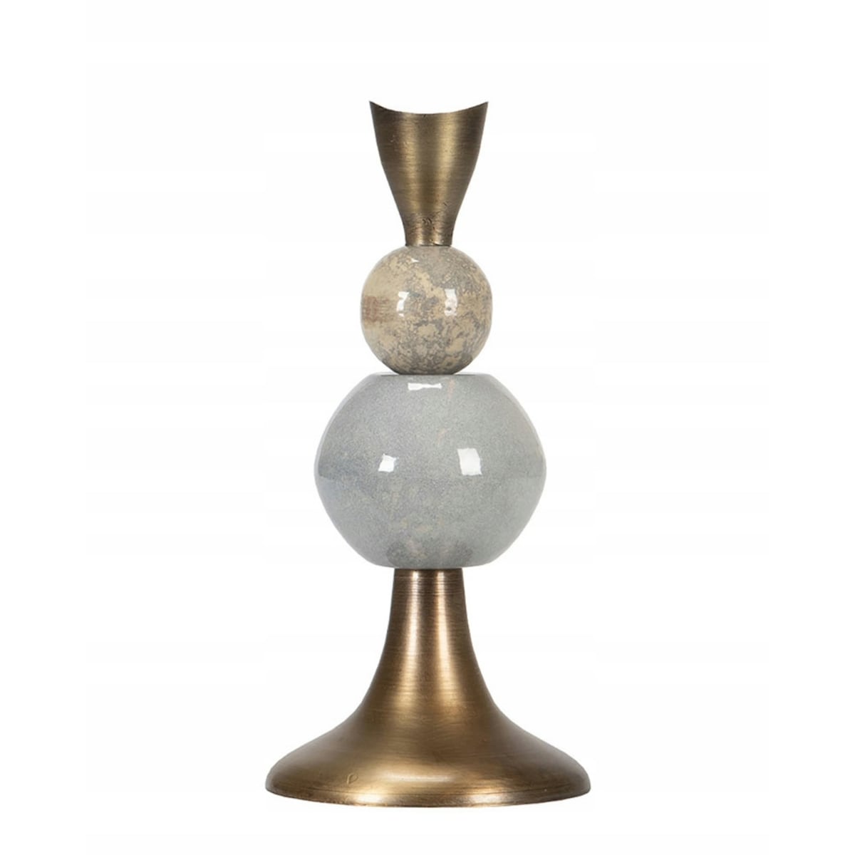 ŚWIECZNIK Z KAMIENIAMI złoty metal wys. 26cm