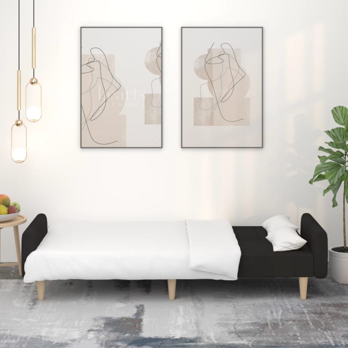 vidaXL Rozkładana kanapa 2-osobowa, czarna, tapicerowana tkaniną