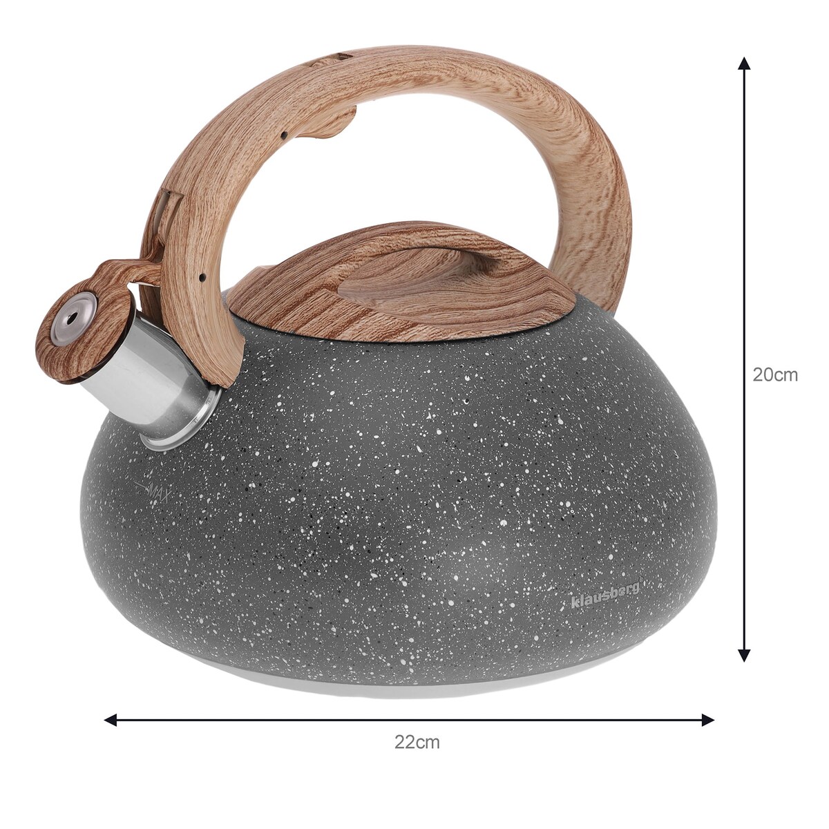 Czajnik stalowy z gwizdkiem 2.7L Wood Line szary KLAUSBERG