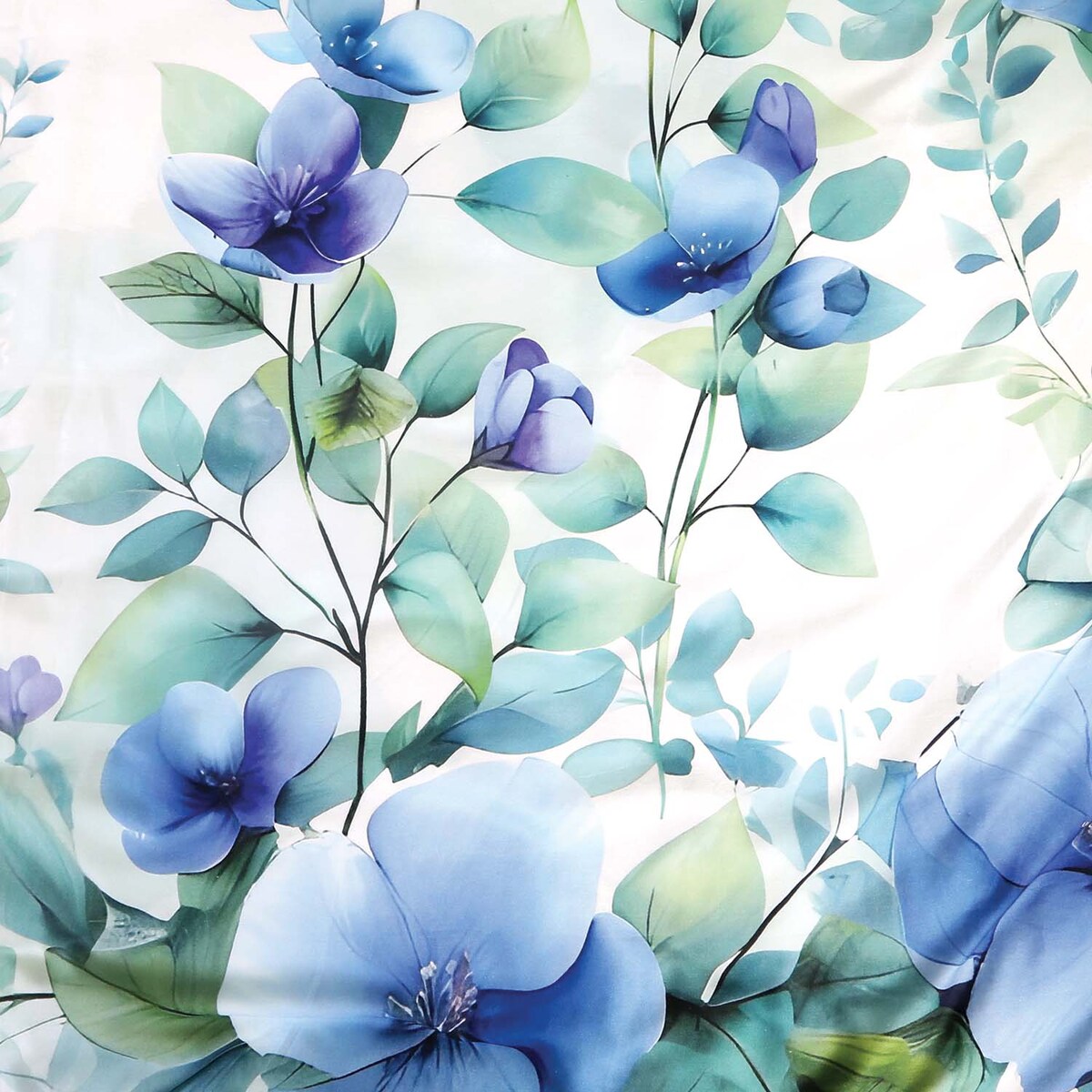 Pościel satyna bawełniana 160x200 Azurea biała w niebieskie kwiaty, Satynlove Premium