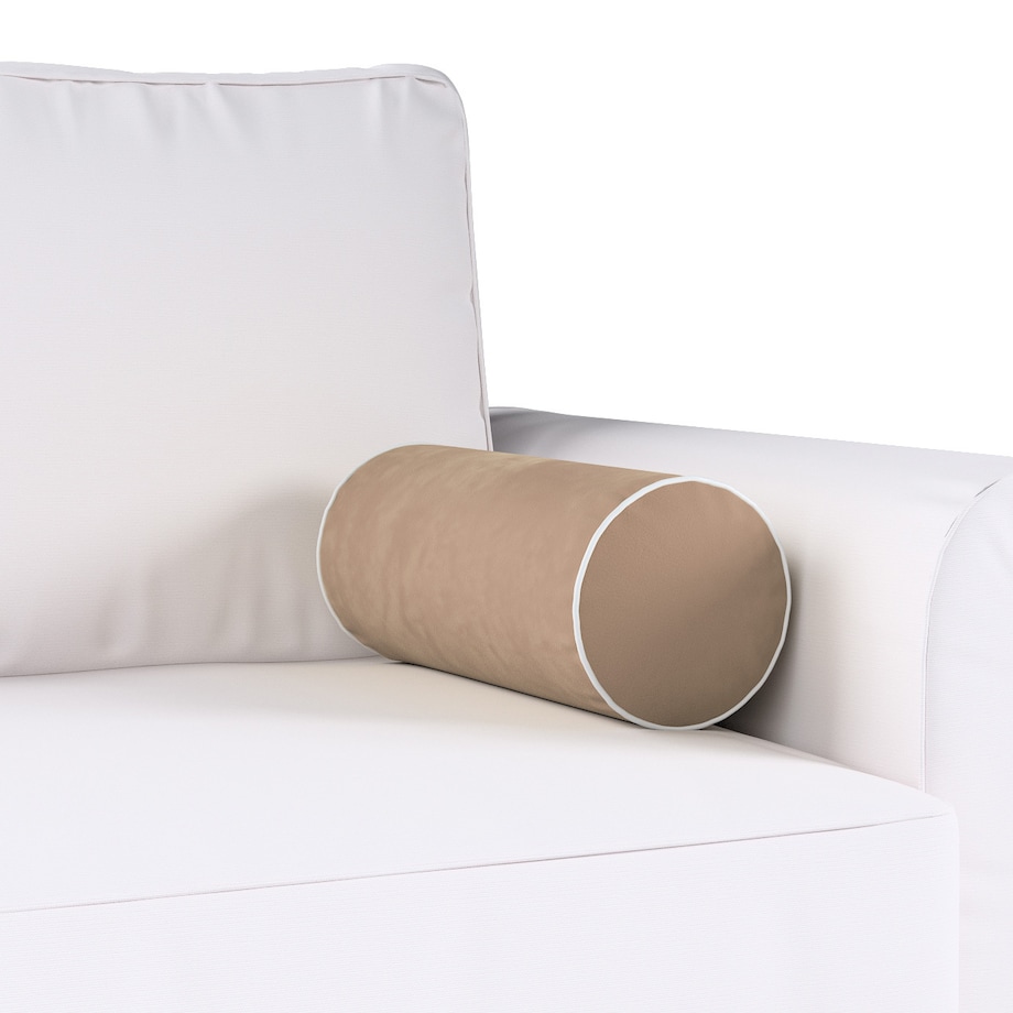 Poduszka wałek prosty z lamówką, beżowy, Ø16 x 40 cm, Velvet