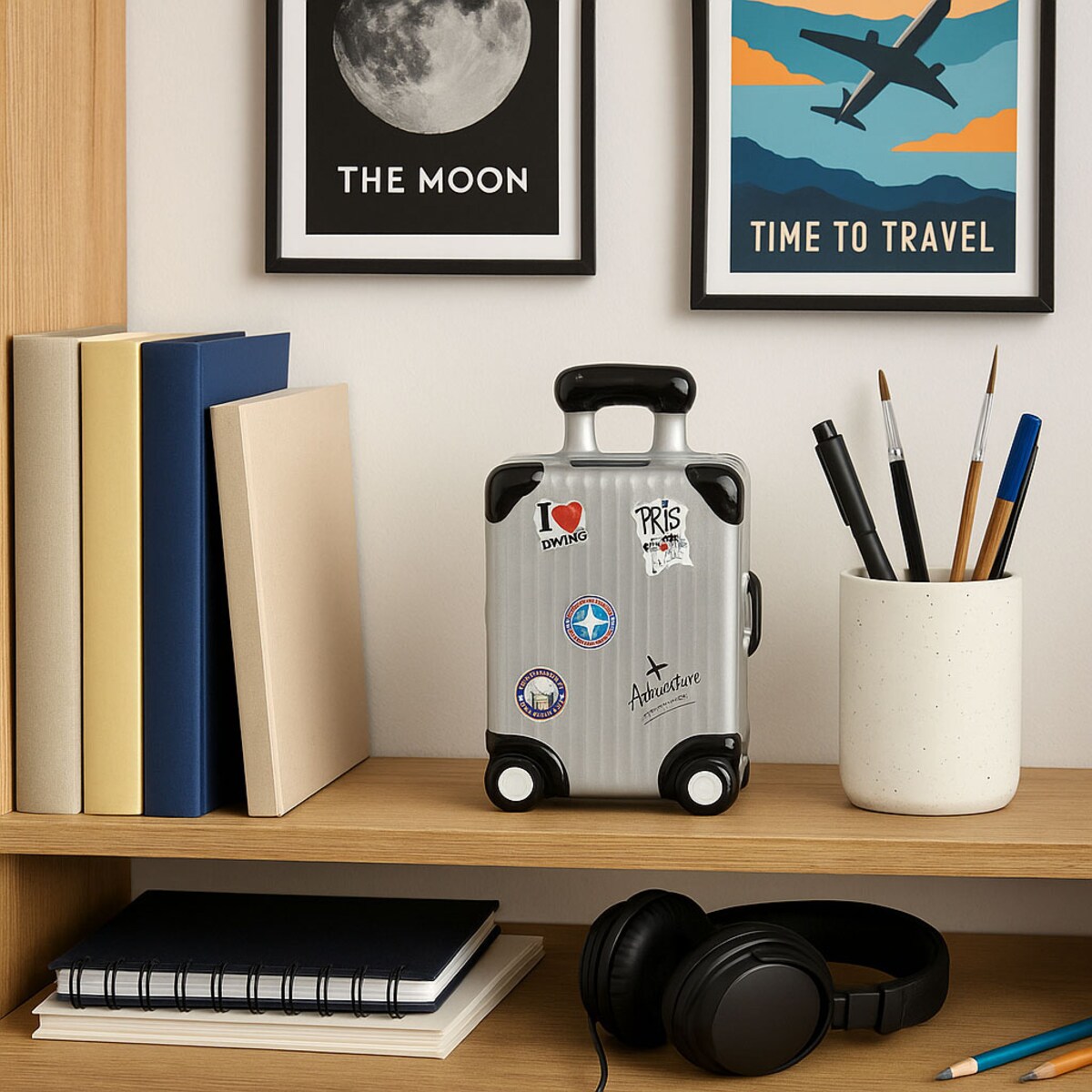 Kolorowa skarbonka ceramiczna z motywem podróży