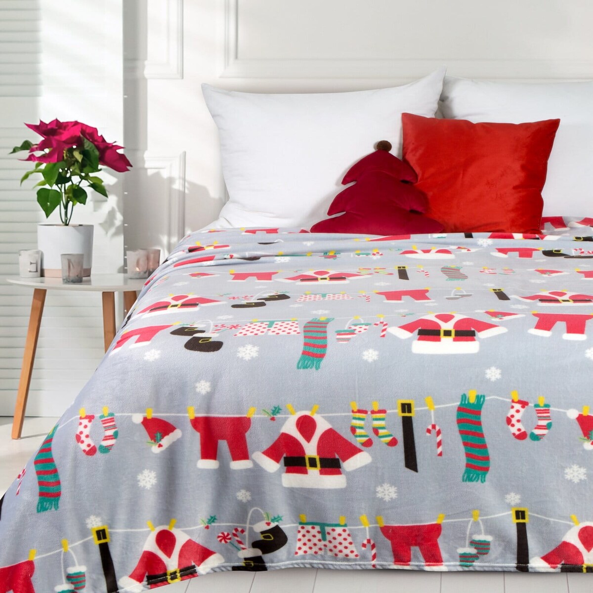 Miękki koc świąteczny 150x200 cm, szary