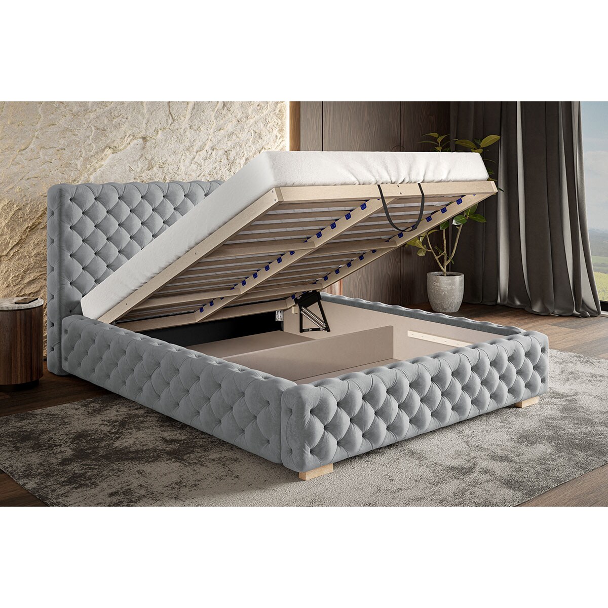 Łóżko do sypialni z pojemnikiem 180x200 BEN 15 w stylu glamour - czarne