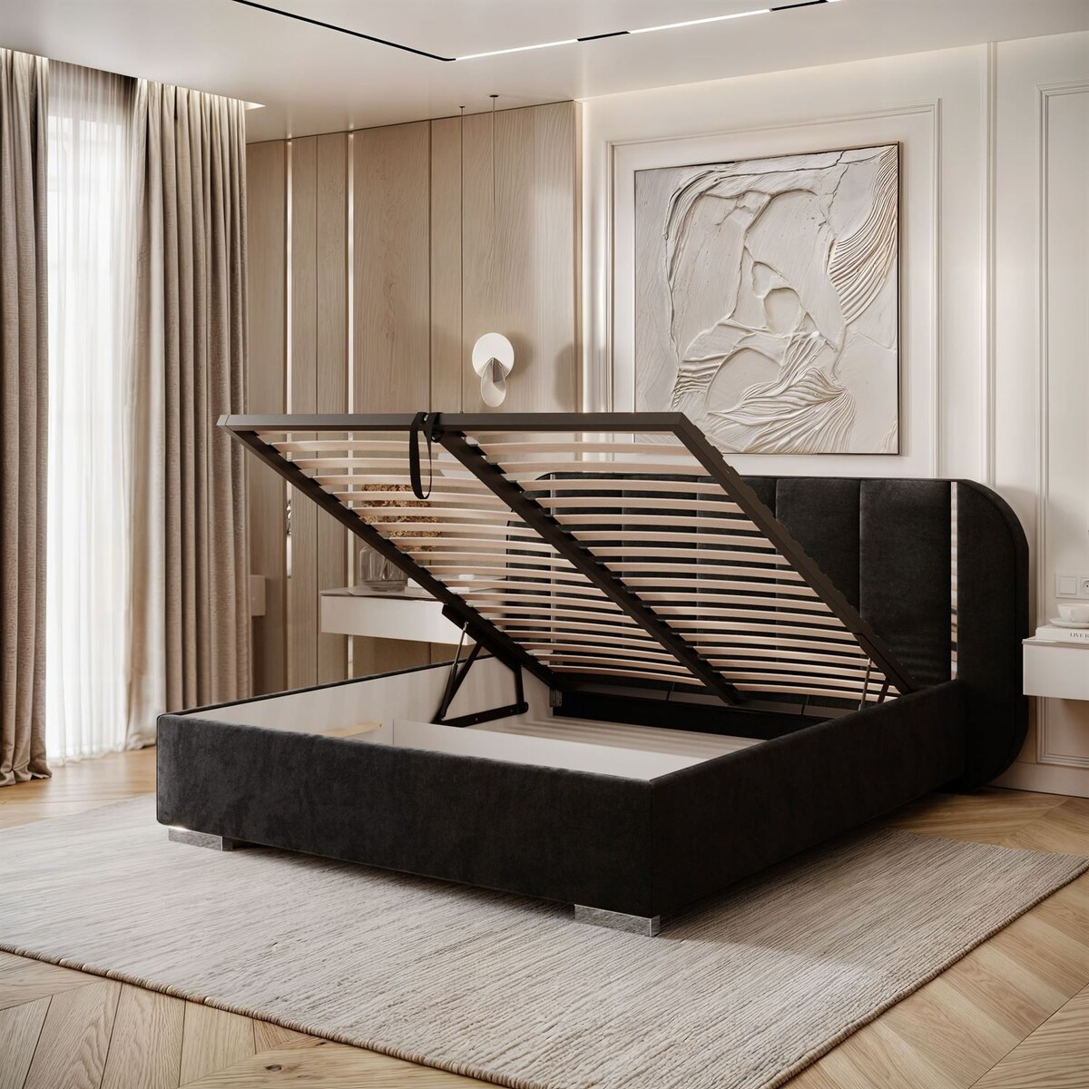 Łóżko tapicerowane AMARA SILVER, pojemnik, stelaż 32, 160x200, Royal Velvet 87254