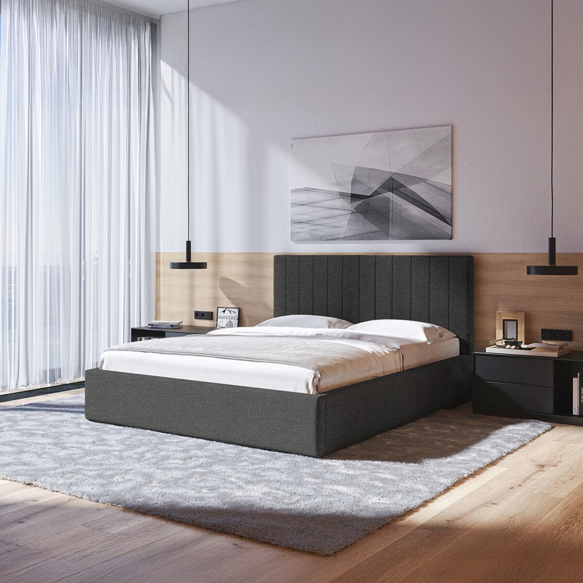 Mesonica Łóżko Bufo, pasy antracyt 160x200