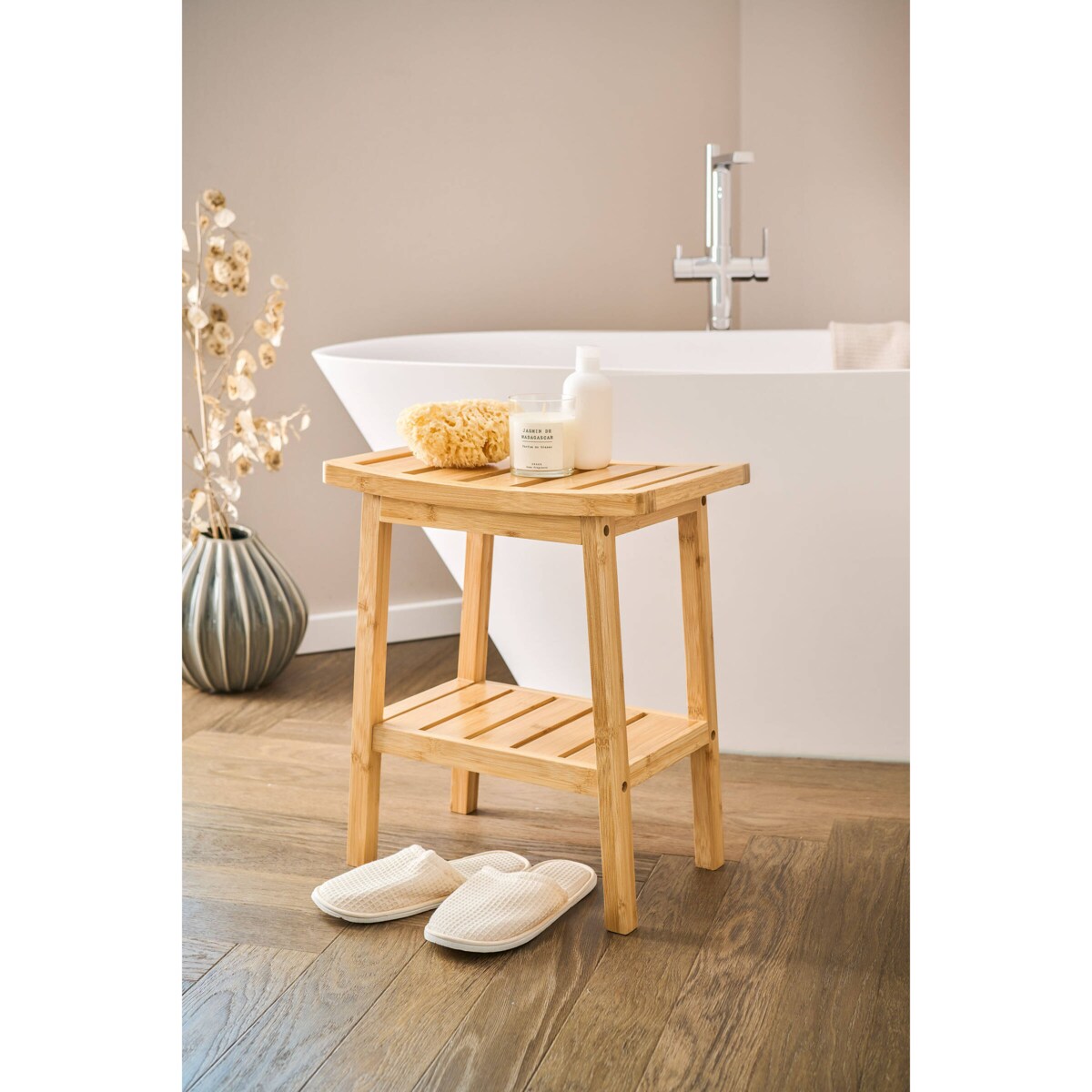 Stołek łazienkowy z półeczką, 40 x 25 x 46 cm