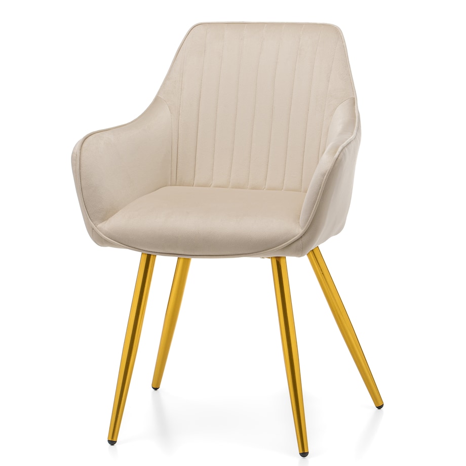 Krzesło tapicerowane pikowane welurowe do salonu jadalni nowoczesne PASSO beżowe złota noga