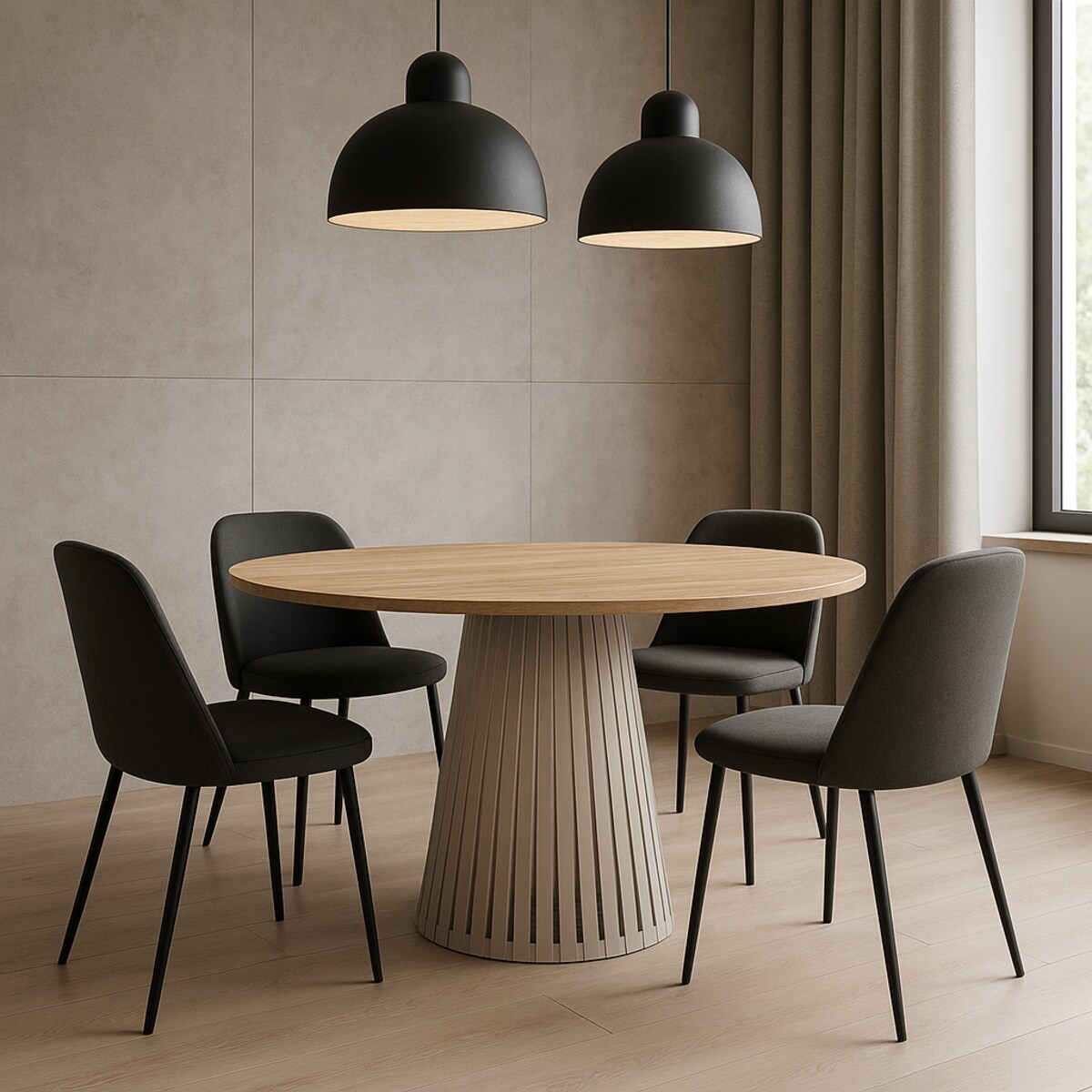 Stół VIV z lamelami do salonu, blat 75cm dąb sonoma -podstawa kaszmirowa