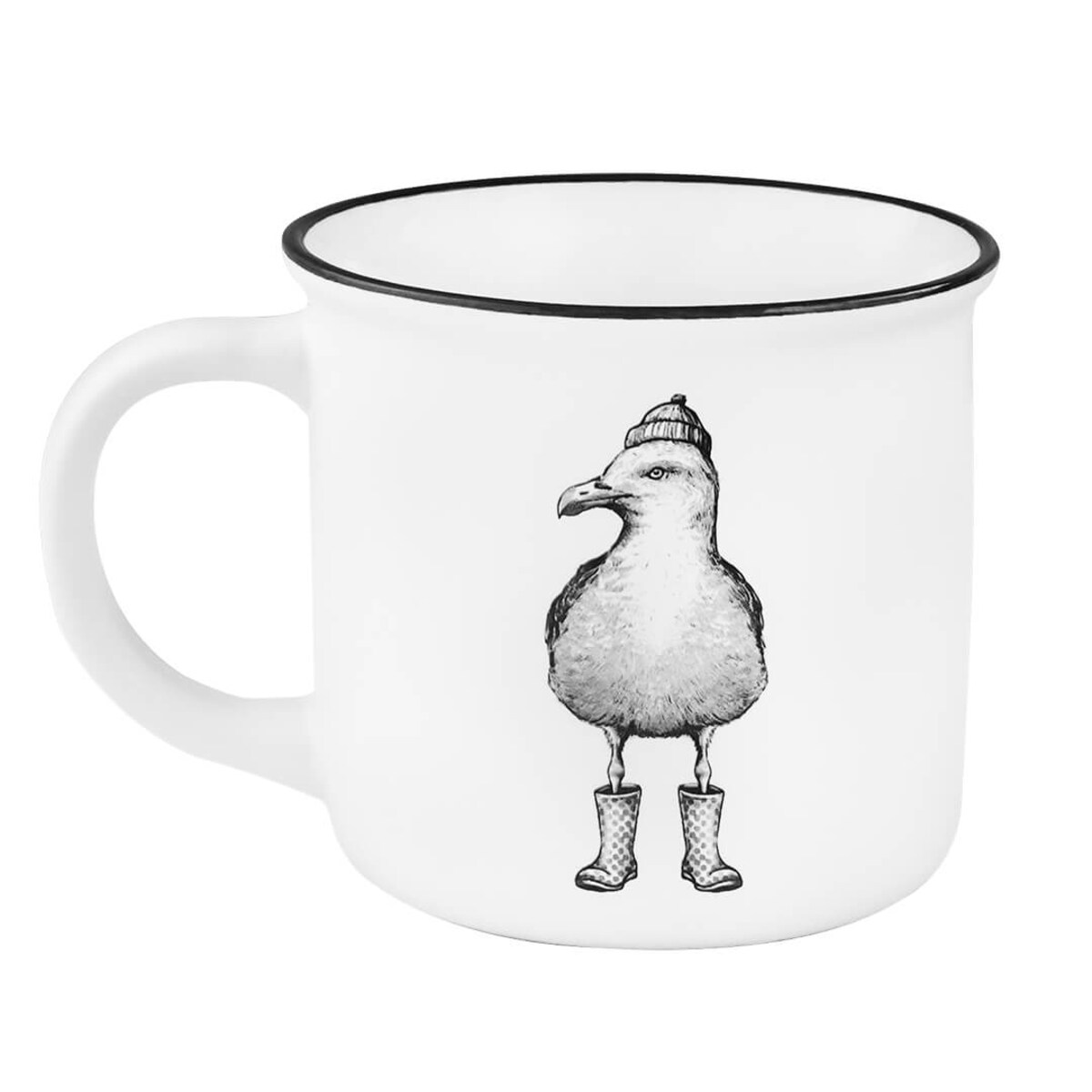 Kubek Mewa i Foka- starannie wykonane naczynie z uroczym matowym nadrukiem, które świetnie nada się jako upominek, umili wakacyjną przerwę na kawę lub herbatę, wykonany z porcelany New Bone China