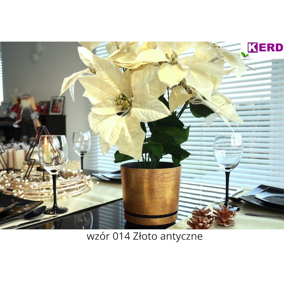 12 cm wzór ZŁOTO ANTYCZNE Doniczka z podstawką klasyczna elegancka rustykalna starożytna
