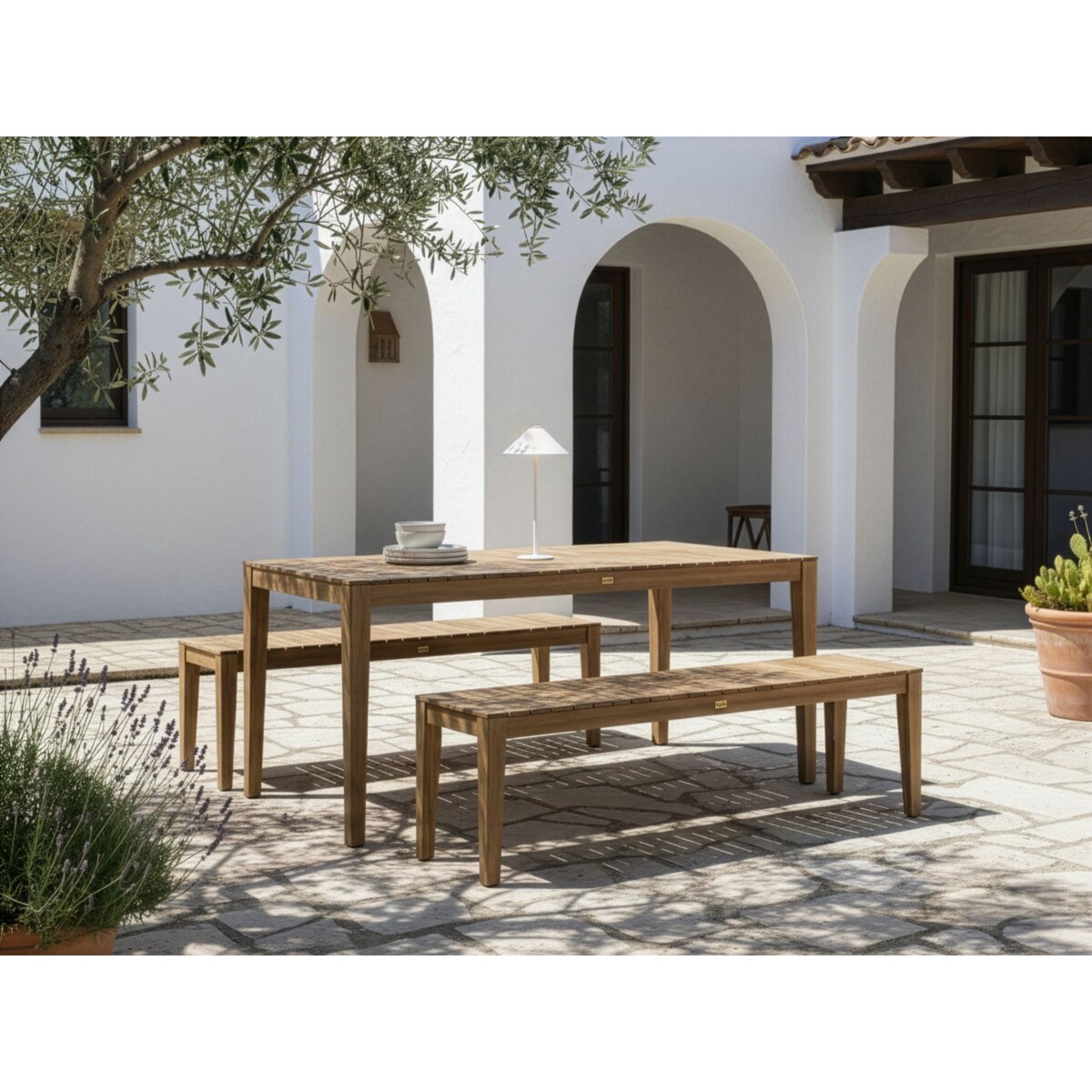 Zestaw ogrodowy z ławkami dla 6 osób CHIOGGIA Certyfikowane drewno akacjowe Jasnobrązowy