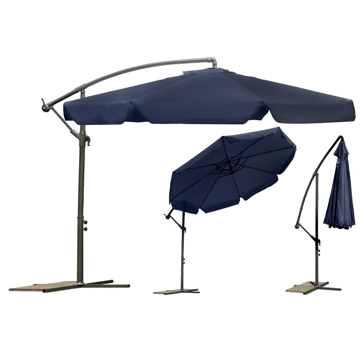 Parasol ogrodowy składany z wysięgnikiem 8 segmentów ø350cm granatowy Plonos