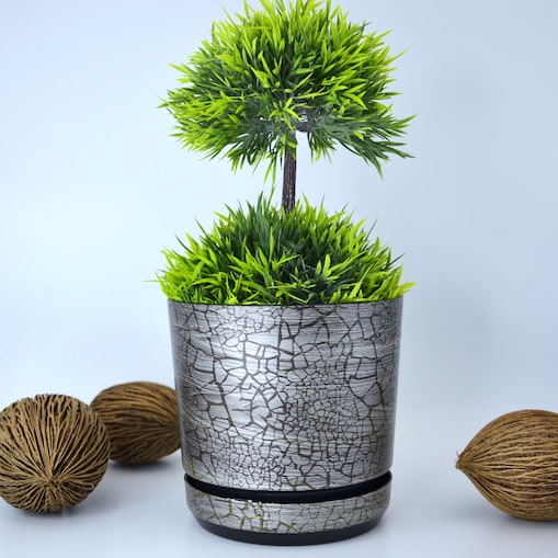 18 cm wzór SAFARI GRAFIT Doniczka z podstawką efekt naturalny drewna szarej deski drzewa afrykańskiego drewnopodobna