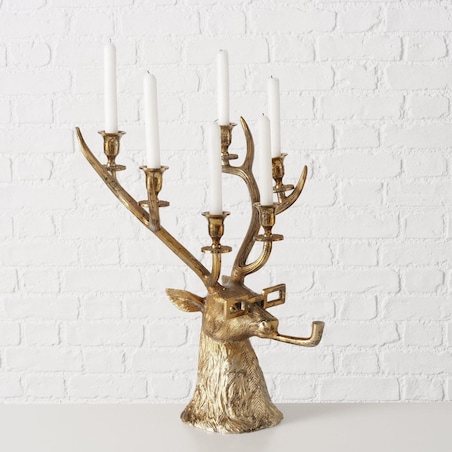 Świecznik Antyczny Hirsch „JONNY” z okularami i fajką, aluminium