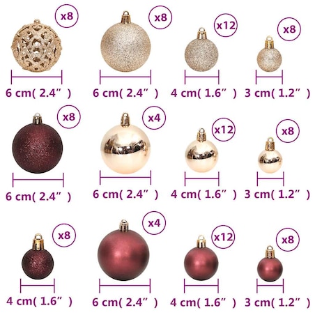 vidaXL Bombki świąteczne, 100 szt., kolor szampana i brąz, 3/4/6 cm