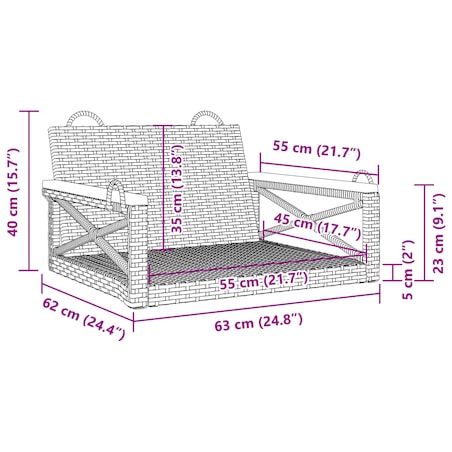 vidaXL Ławka bujana, czarna, 63x62x40 cm, polirattan
