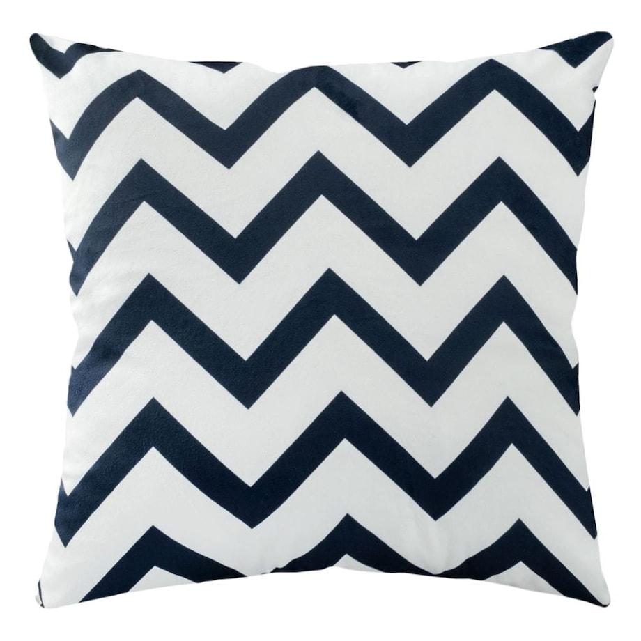 Poszewka dekoracyjna 43x43 biała w granatowe zygzaki