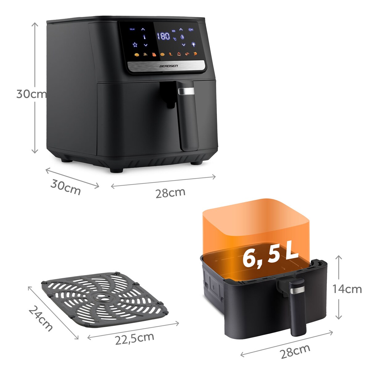 Frytkownica beztłuszczowa Berdsen BD-662 Air Fryer 6,5l 1700W czarny 366200