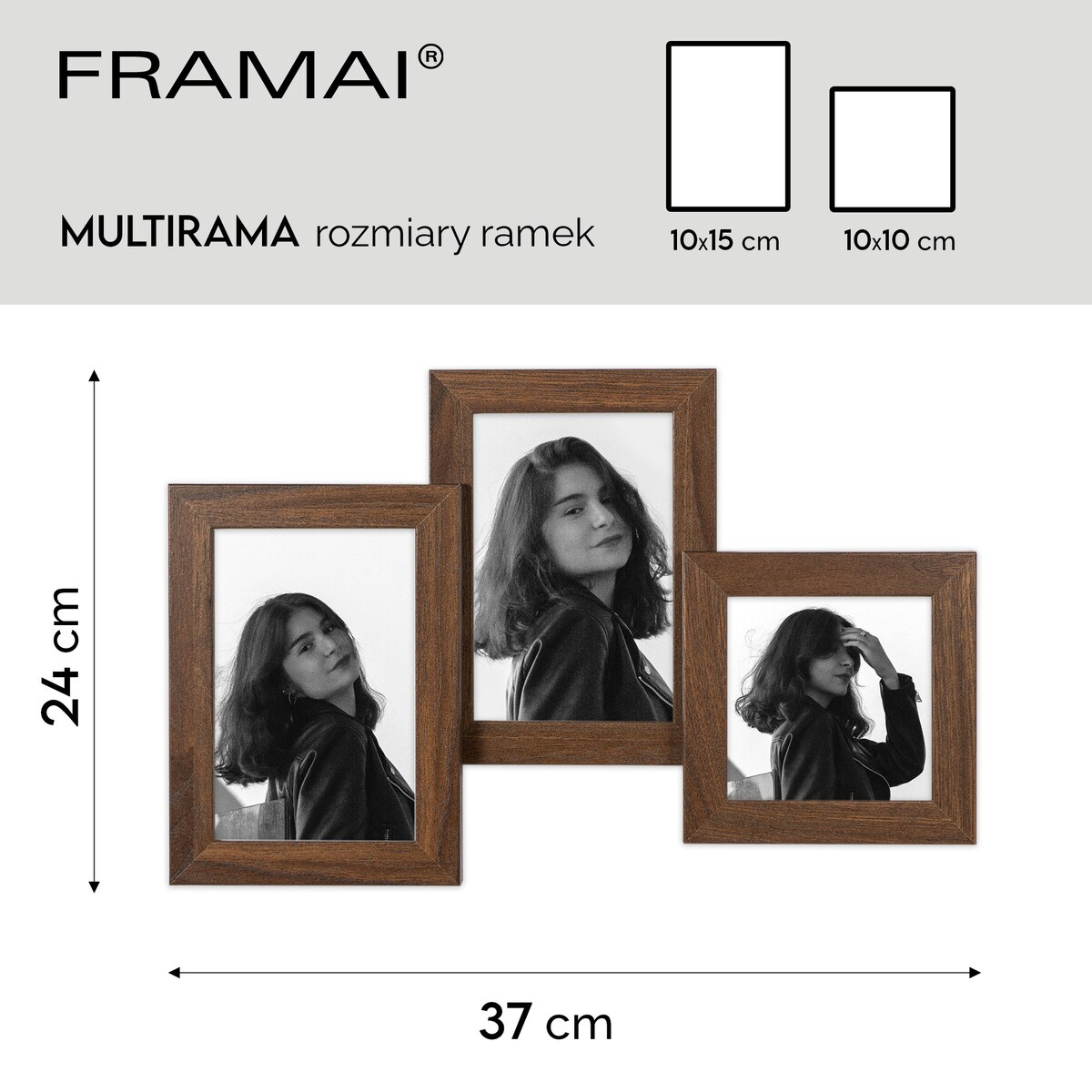 Multirama ramka na zdjęcia. Brązowa multirama na trzy zdjęcia 10x15 cm 10x10 cm Ramka na zdjęcia 3 w 1 MULTI HEN 4 FRAMAI