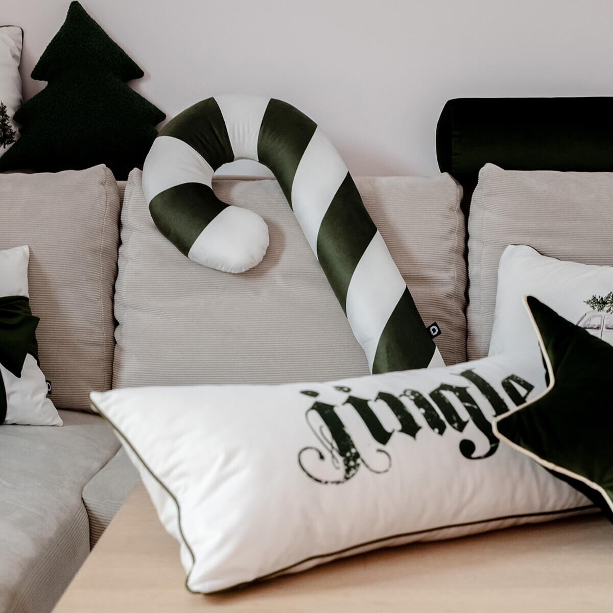 Poduszka XMAS wzór XM22 | Oliwkowa laska cukrowa XXL