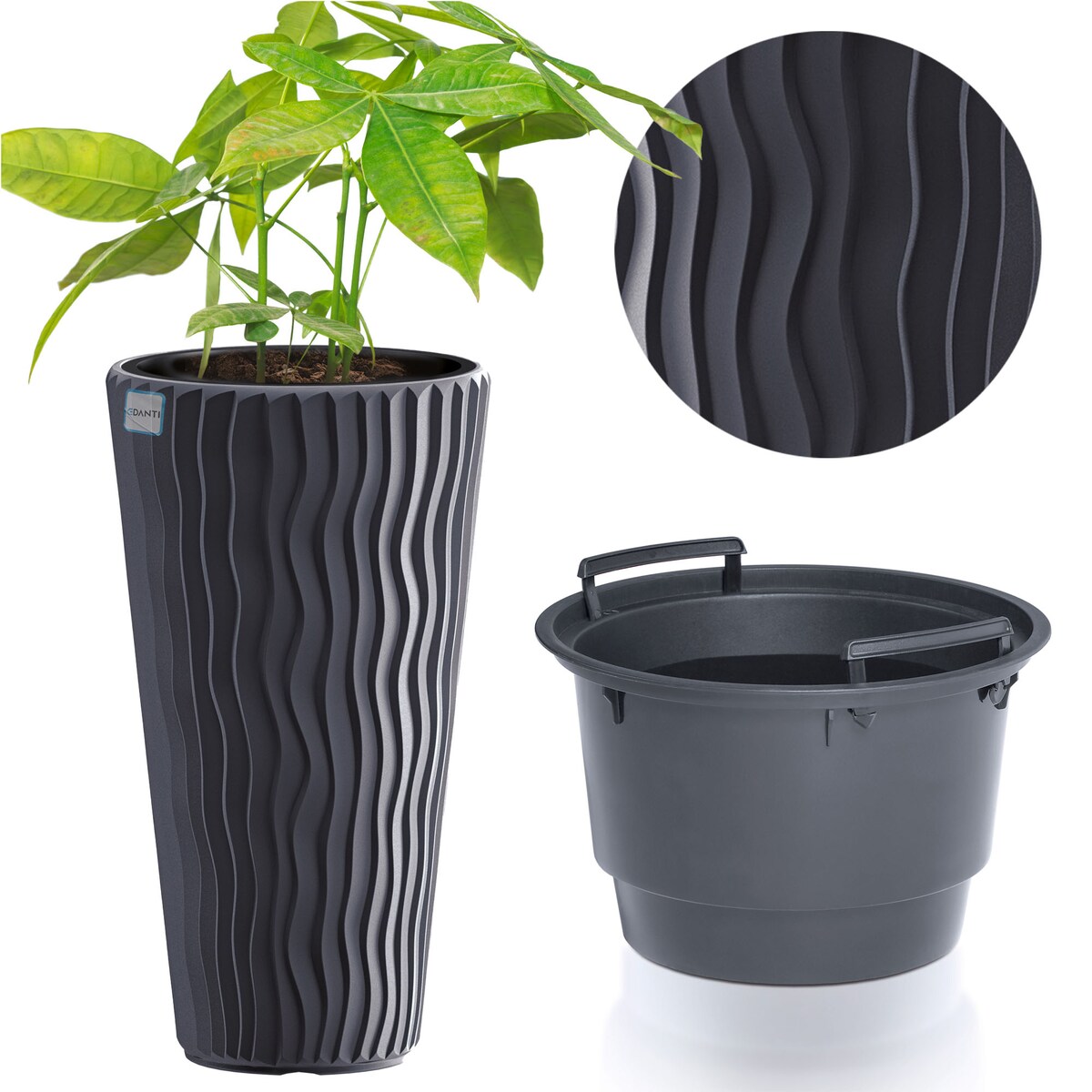 Doniczka Donica Ogrodowa 29,7 Cm Okrągła Wysoka Na Taras Do Ogrodu Domu Antracytowa