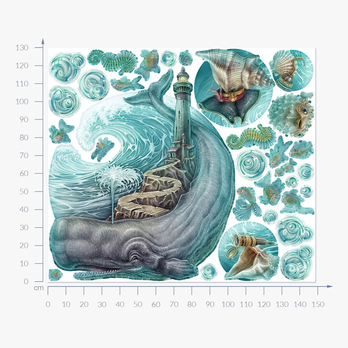 Zestaw naklejek na ścianę, Latarnia morska, 130cm