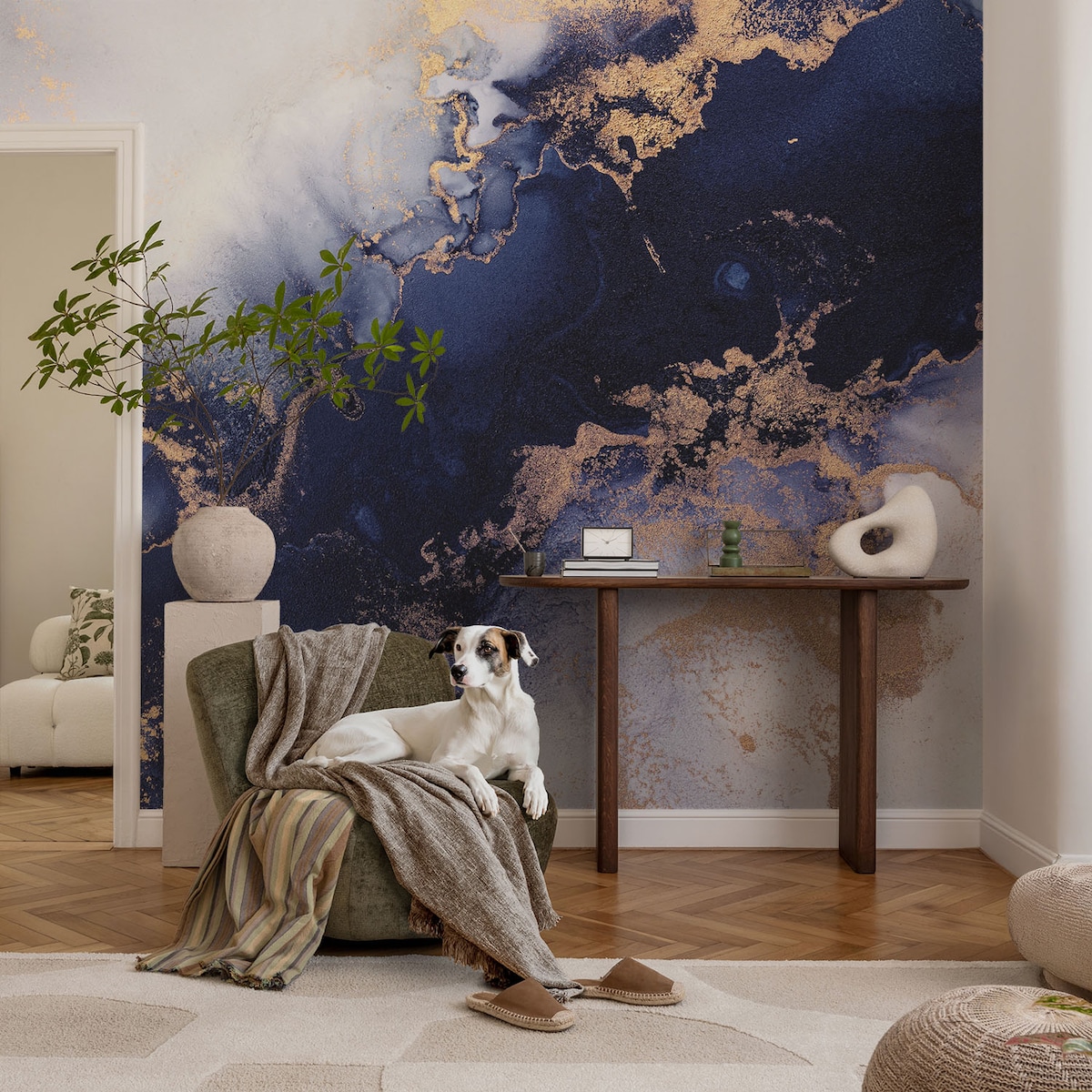 Fototapeta flizelinowa 416x254 cm - Granatowe fale, tapeta ścienna granatowa