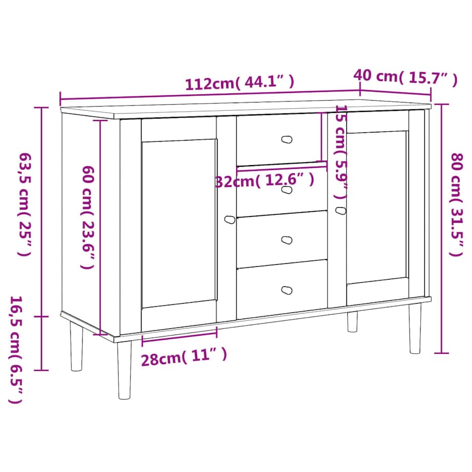 vidaXL Szafka SENJA, imitacja rattanu, biała, 112x40x80 cm, sosnowa