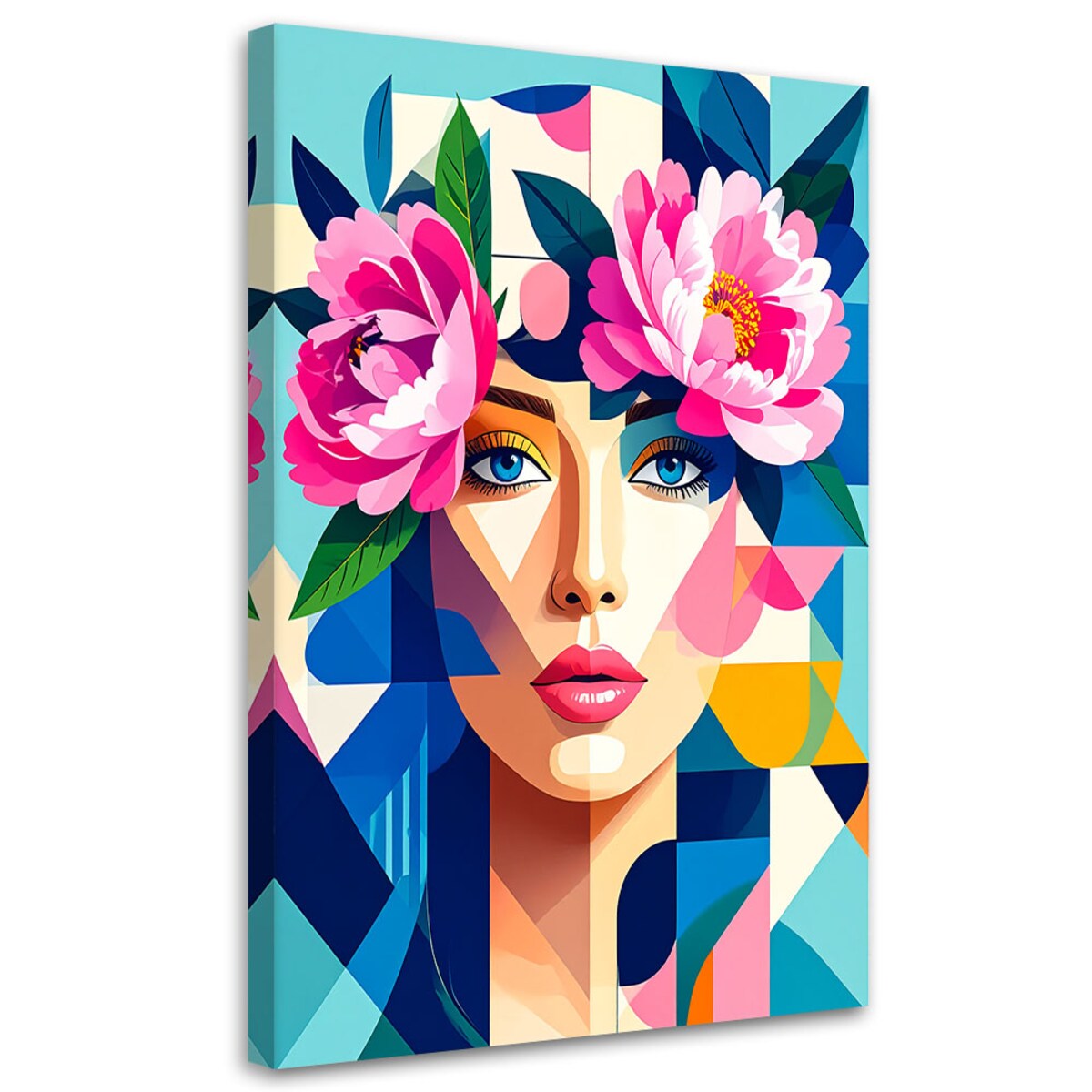 Obraz do salonu sypialni, Kobieta z kwiatami w stylu Bauhaus 80x120