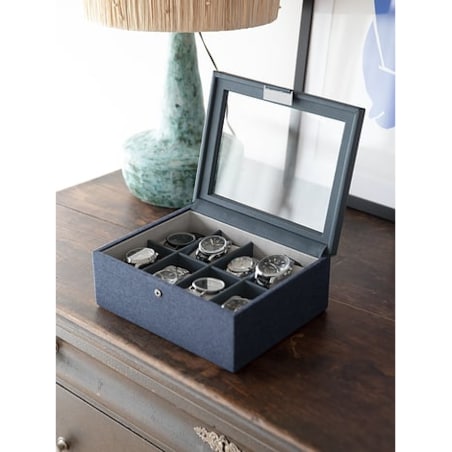 Pudełko na zegarki Stackers Canvas ośmiokomorowe niebieskie