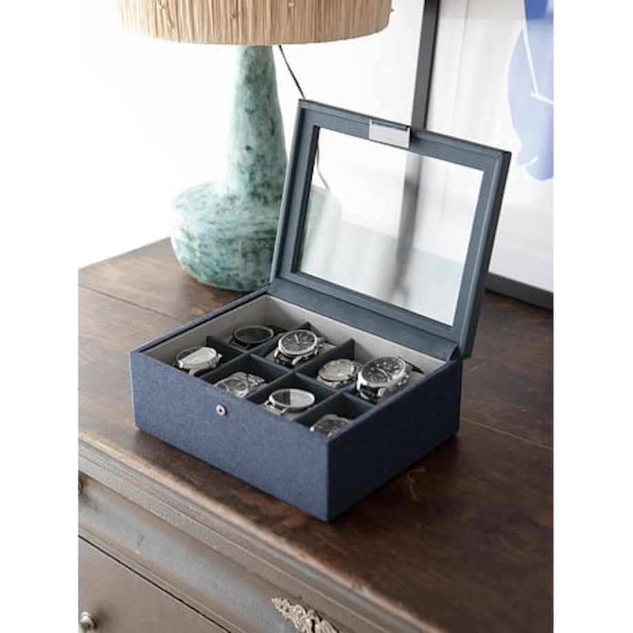 Pudełko na zegarki Stackers Canvas ośmiokomorowe niebieskie