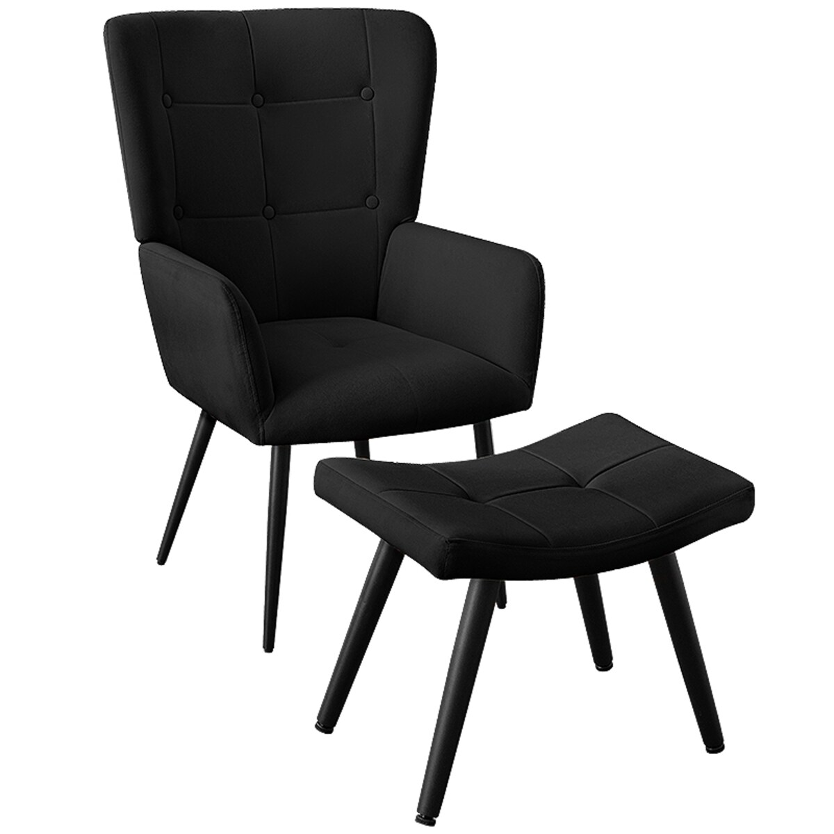 Fotel uszak z podnóżkiem do salonu wypoczynkowy welurowy tapicerowany czarny