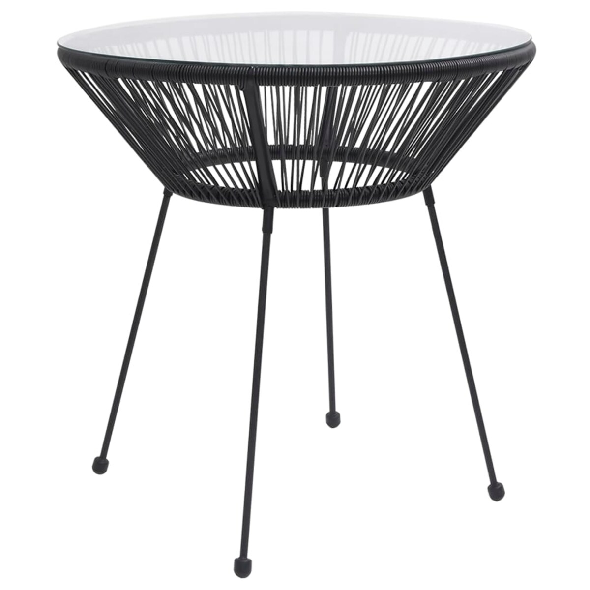 vidaXL Stolik ogrodowy, czarny, Ø70x74 cm, rattan i szkło