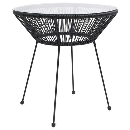 vidaXL Stolik ogrodowy, czarny, Ø70x74 cm, rattan i szkło